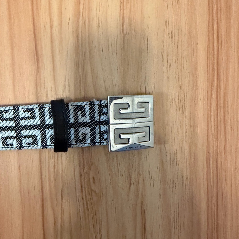 Givenchy Black and White Belt with Silver Buckle